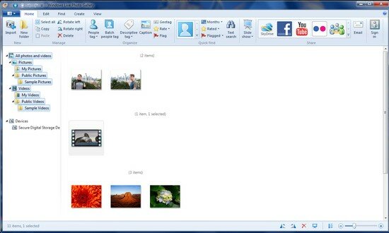 A Windows Live Photo Gallery 2011