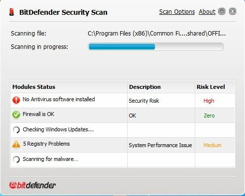 BitDefender 보안 스캔