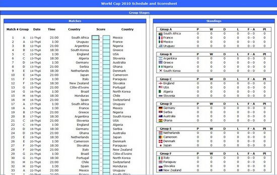 WorldCup Complete Match Schedule 2010